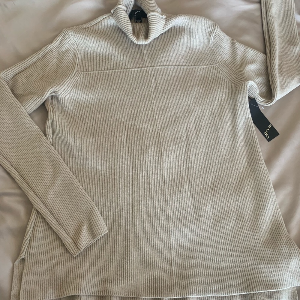 NWT- Cream/Tan Tight Weave Turtle Neck Sweater- Large